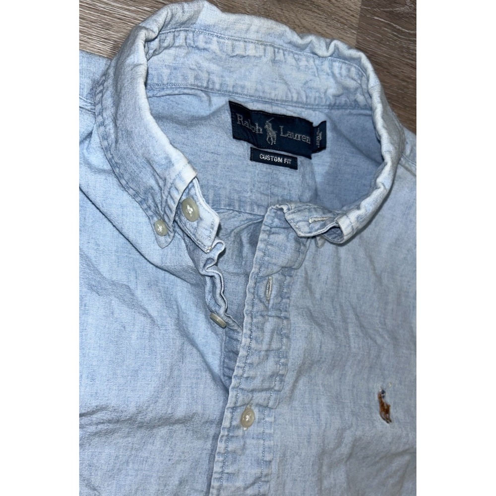 Ralph Lauren Custom Fit Chambray Denim Long Sleeve Button Down Medium Custom Fit